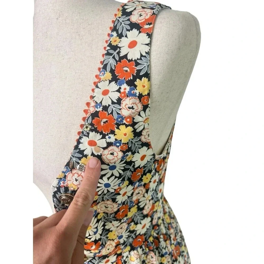 Vtg Retro Gogo Dress Floral 60s 70s Cottagecore Milkmaid Mini Small Handmade - Picture 12 of 16